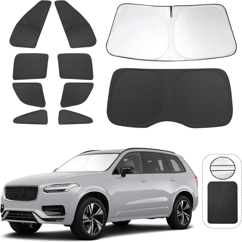 TINGLU Window Shades for Volvo XC90 2016-2024 2025 Accessories Car Side Full Windows Rear Triangular Windshield Sun Shade Sun UV Rays & Privacy Protection for Camping,Napping,and Relaxing 10PCS - Image 1